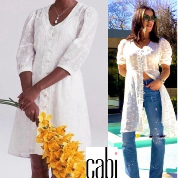 CAbi 5943 Midsummer White Floral Eyelet Embroidered Dress‎ Topper Coverup SIZE 8 - Picture 1 of 13